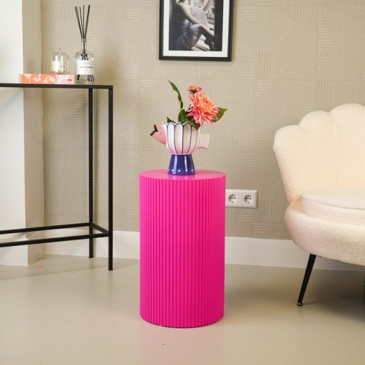 Side Table / Pillar- Cylinder - MDF - Neon Pink - 30x54cm
