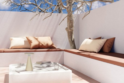 Solar battery table lamp "Palu" for outside and inside, made of plastic in beige, 20 cm high