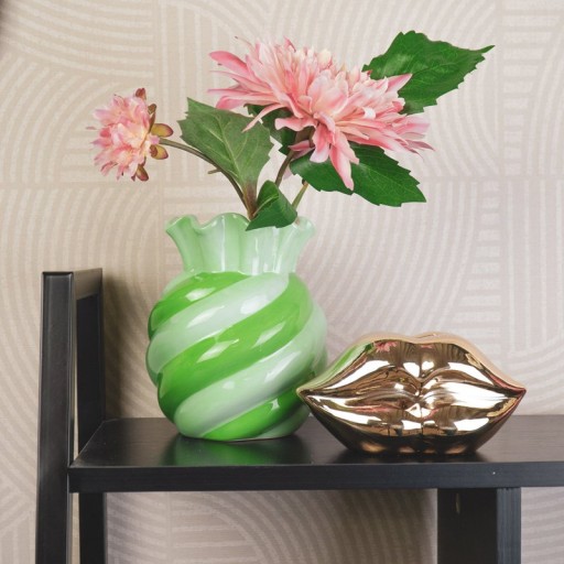 Vase- Swirl- Stoneware - Mint/ Green- 13x13x15.5cm