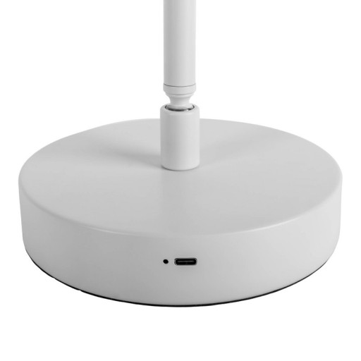 LED cordless table light "Lupa", 45 cm high, made of lacquered aluminum (white) and white plastic, LED integrated, dimmable, touch sensor.