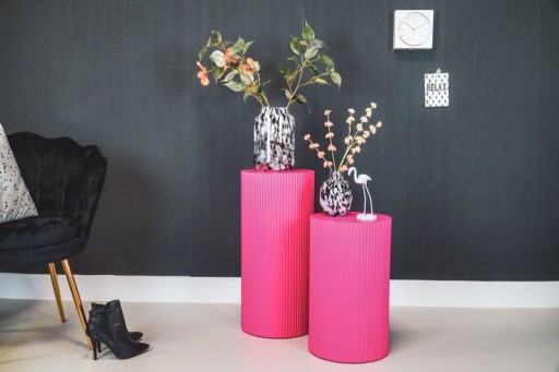 Side Table / Pillar- Cylinder - MDF - Neon Pink - 30x65cm