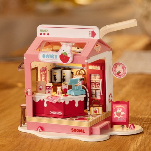 Robotime, DIY Huisje Strawberry Milk House, DS034, 15,5x11,6x18,3cm