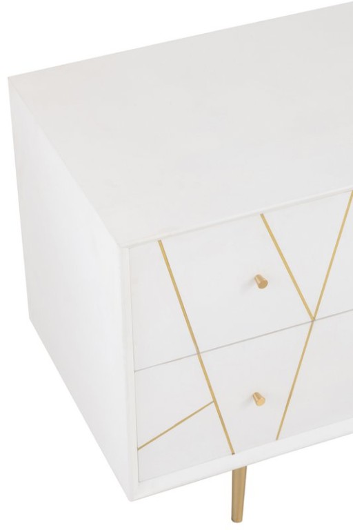 J-Line sideboard Lines 4 Drawers 2 Doors - wood/metal - white/gold