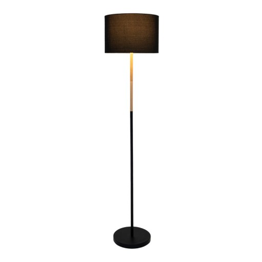 Textile standing lamp "Tessile", floor lamp made of metal, rubber tree and fabric in black, and nature, E27 socket, 126 cm high