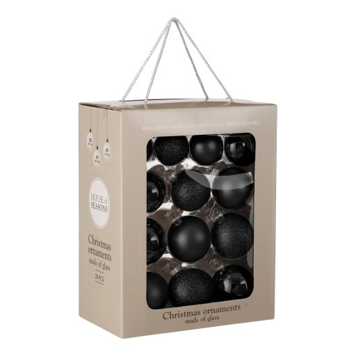 Kerstballen Set | 26 Stuks | Glas | Zwart - Ø5/6/7 cm - Product afbeelding
