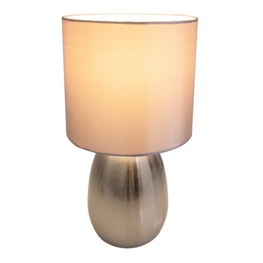 Tischleuchte "AURUM" 33 cm hoch in stahl-blank/grau, aus Metall und Textil, mit E14-Fassung, Beleuchtung für Esszimmer, Wohnzimmer, Diele oder Büro