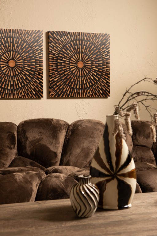 Jordie Brown Wooden Rect Wall Panel Round Pattern