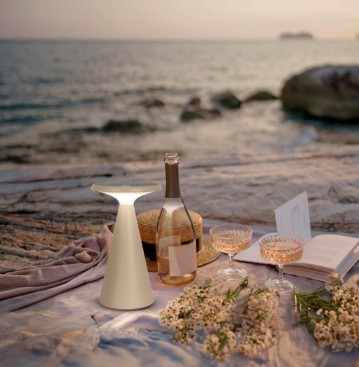 Solar battery table lamp "Palu" for outside and inside, made of plastic in beige, 20 cm high
