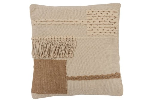 J-Line cushion Fringes Square - cotton - beige