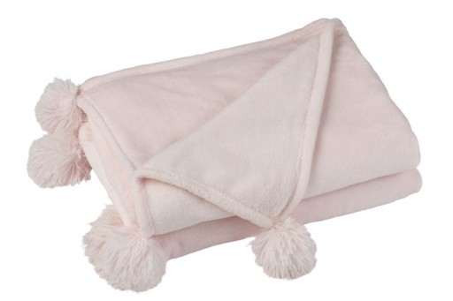 J-Line Plaid Pompom | Polyester Fleece Deken | Lichtroze - 170 x 130 cm