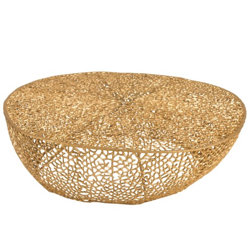 J-Line Salontafel Rond Laag Koraalpatroon Aluminium Goud - 115 x 114 x 31.5 cm