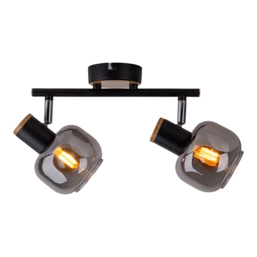 2 SPOT ceiling lamp "Fumoso", metal ceiling lamp and smoke glass in black, and nature, with E14 socket, for dining room, living room, hallway or office, 40 x 20 cm