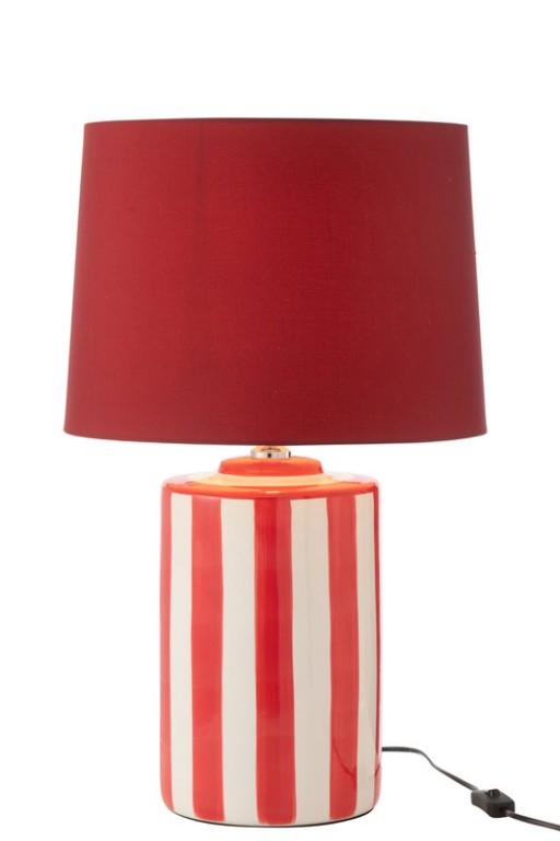J-Line Lamp+Lampshade Listra Stripes Porcelain Black/Red/White