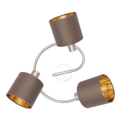 3-seater wall and ceiling rondel "Maron" made of metal-satin-matt with fabric umbrellas in brown, with E14 socket, lamp for living room, dining room, hallway and office, 28.5 cm diameter