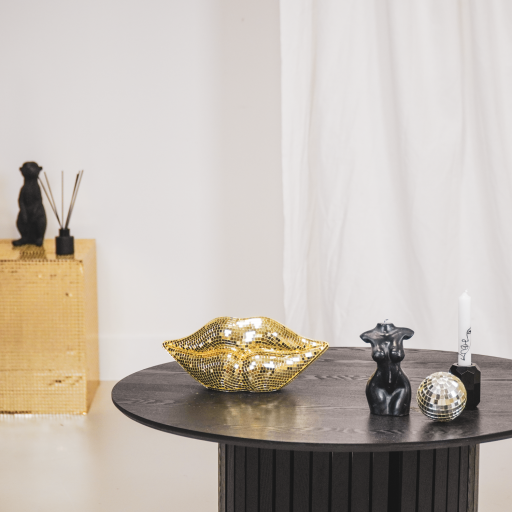 Ornament - disco -lippen - glas - goud - 29x10x13,5 cm