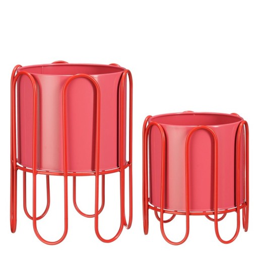 Dione flowerpot on Standard - Set of 2 - H35 x Ø26 cm - Metal - Red, Pink