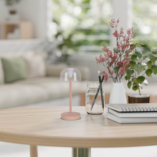 2-er Set LED battery table lamp "Gomba" for outside and inside, made of metal and plastic in Frosted Almond, 18.5 cm high