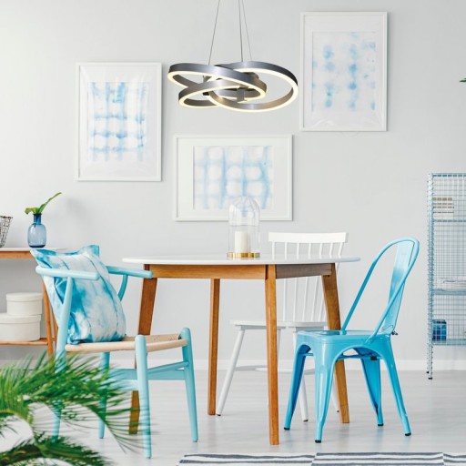 Smart Home LED pendant light "Divora" Ø 58cm, ceiling lamp made of metal, aluminum brushed and white plastic, with many functions, firmly built -in LEDs, lighting for living room, dining room office or hallway