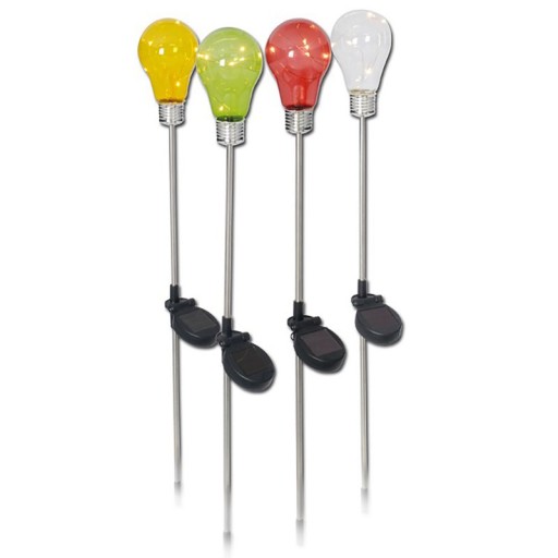 Set of 4 decorative solar ground spikes "light bulb"