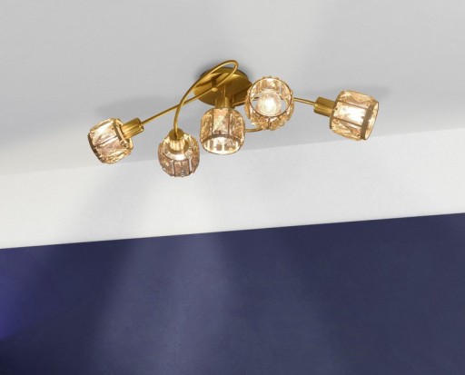 5-LED ceiling lamp "Josefa", metal ceiling lamp in gold, with E14 socket, for dining room, living room, hall or office, lamp for living room, dining room, hall or hall, 61 x 36 x 21 cm