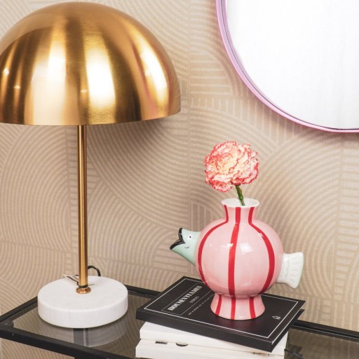 Vase - Fish- Dolomite -Pink/Mint/Red -21.5x13x17cm