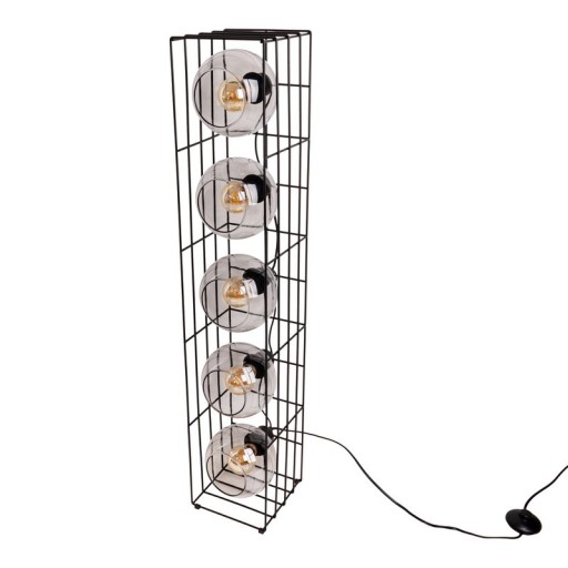 Glass-standing lamp "Cesta" floor lamp made of black metal wire and tinted glass, with E27 socket, 95 cm high, for dining room, living room, hallway or office,