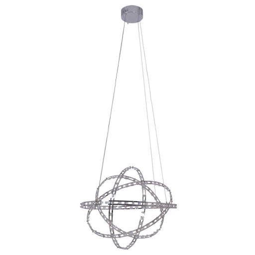 LED pendant lamp "Cosmos" metal and plastic in chrome, Ø60 cm, with firmly built -in LEDs, lighting for living room, dining room or office.