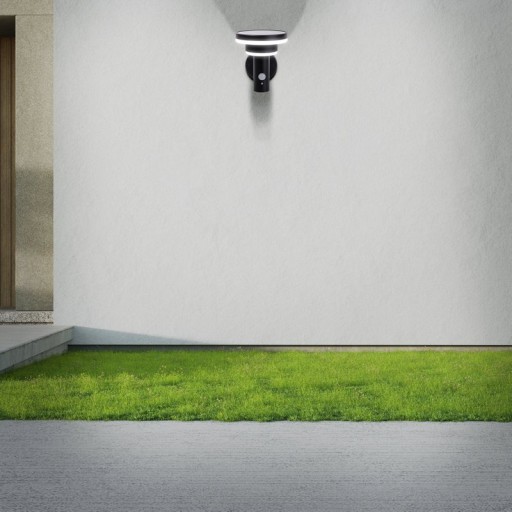 LED Solar Außenwandleuchte "NORA" , für Außen, Wandleuchte - Metall und Kunststoff in Schwarz, mit integrierter LED