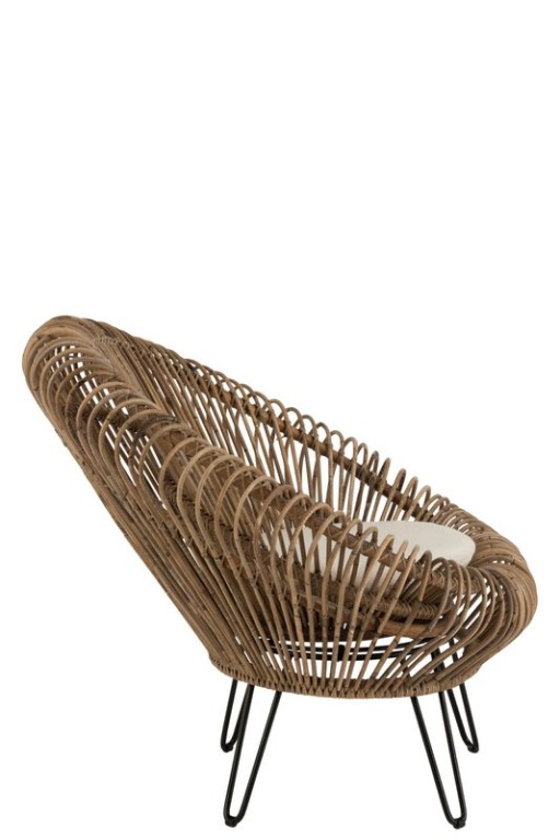 J-Line Lounge Vivi Rattan chair with cushion - jute/metal - natural