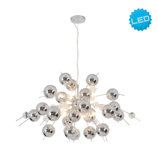 Pendant lamp "explosion" chrome made of metal and glass, G9 versions, hanging lamp for dining room, living room, hallway or office, Øca. 98 cm