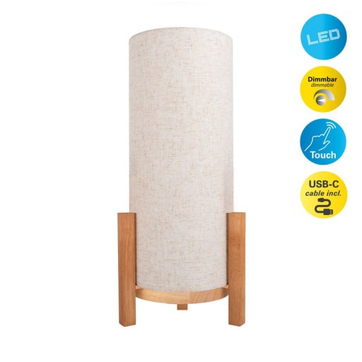 Ackitical lamp "Madita" 48 cm high, in white/nature, with integrated LED, dimmable with touch sensor