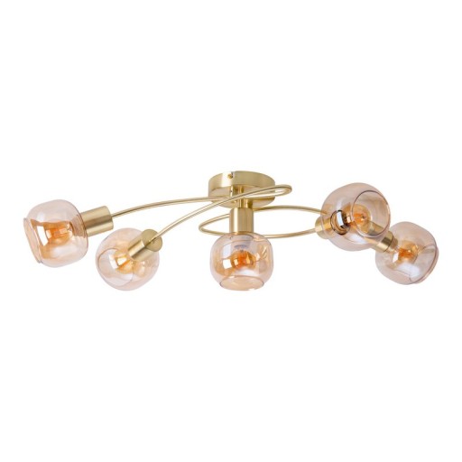 5er Spot/Deckenleuchte "LIBBY" Messing, klassische Deckenlampe aus messingfarbenem Metall und getöntem Glas in Amber, mit E14-Fassung, für Esszimmer, Wohnzimmer, Diele oder Büro, 65,5 cm lang