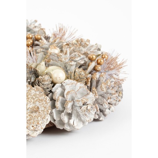 Hanley Kerstkrans met Dennenappels - H9 x Ø34 cm - Wit