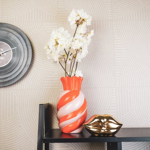 Vase- Swirl- Stoneware- Pink- 13x13x23cm