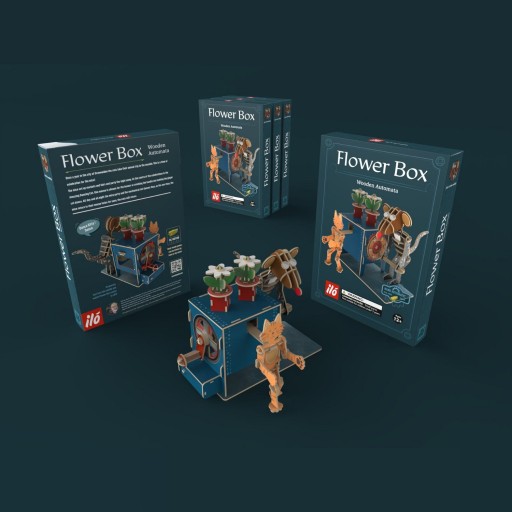 Ilo Build 3D Mechanische Houten Modelbouw Flower Box, 0222, 23x18,5x19,5cm