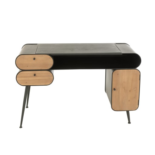 J-Line Bureau Wood And Metal Desk Dennenhout Zwart/Lichtbeige