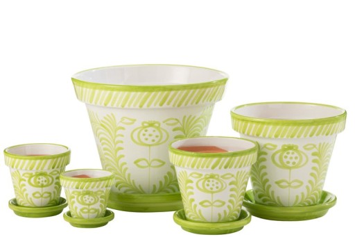 J-Line Flowerpot+Plate Granada Handmade+Painted Ceramic Green Extra Large