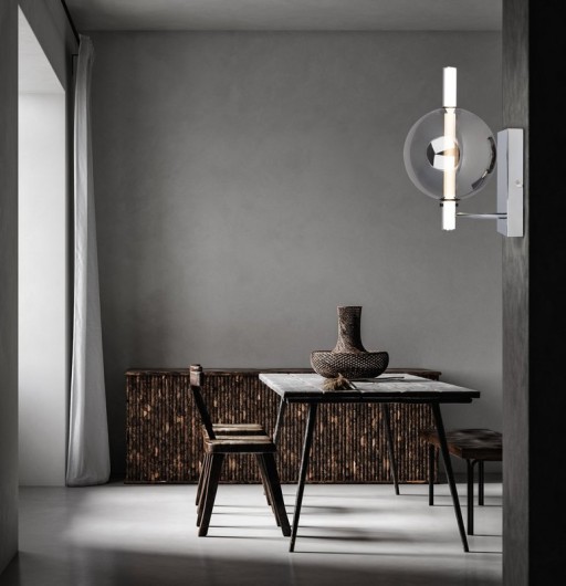 LED Wandleuchte "NOVA" chrom aus Metall und Rauchglas, mit integrierter LED, 31,3 cm hoch