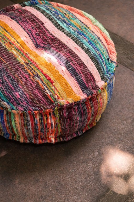 J-Line Pouf Chindi Round Cotton/Polyester Mix