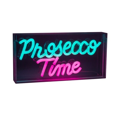 LED font light "Prosecco Time" decoration for inside 30 x 15 cm, in blue and magenta-red