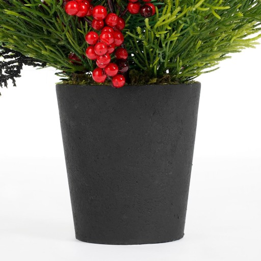 Ceder Kunstkerstboom in Pot - H45 x Ø18 cm - Rood, Groen