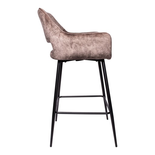 Fallon Velvet Brown Bar Stool Black Metal Leg KD