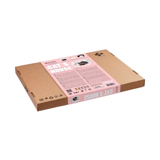 Eco Wood Art (EWA) 3D Bouwpakket Houten huisje Wit met Roze Pluche Vachtje, 1768, 48x36,2x45,6cm