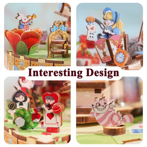 Muziekdoosje DIY 3D Houten Alice's Tea Party Tone-Cheer, TQ073, 13,7x13,2x20,9cm