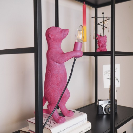 Tafellamp - Meerkat - Polyresin - Roze - 15x10x38cm