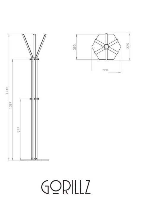 Gorillz Molto - Industrial - Standing Coat Rack - 14 Coat Hooks - Yellow