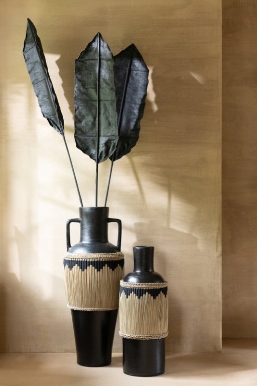 J-Line Vase Motif+Handles Terracotta/Grass Black/Natural