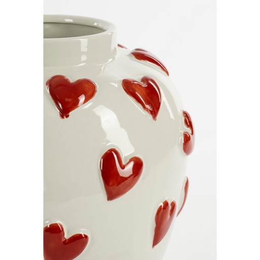 Hearts Vaas - H33 x Ø30 cm - Keramiek - Wit, Rood