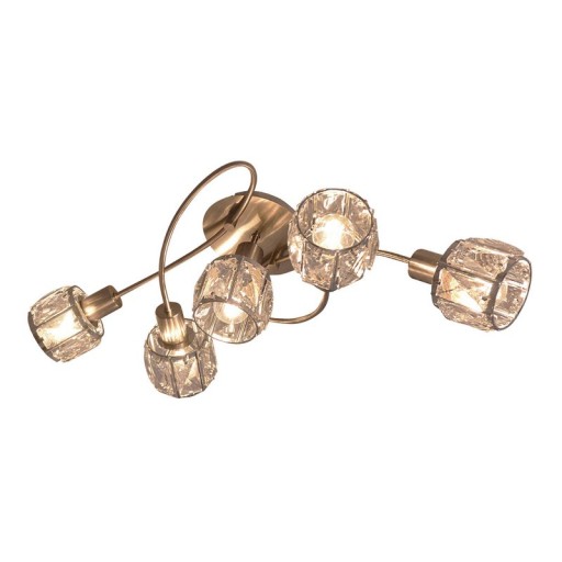 5-LED ceiling light "Josefa", metal ceiling lamp and glass in stainless steel look, with E14 version Filament Lamps included, for living room, dining room, hallway or hallway 61 x 36 x 21 cm