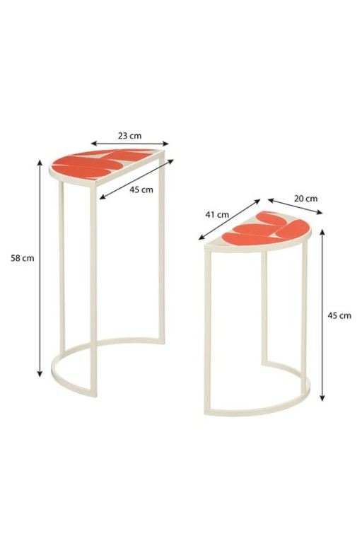 Bologna side table outside - Set of 2 - L45 x B23 x H58 cm - Metal - Red